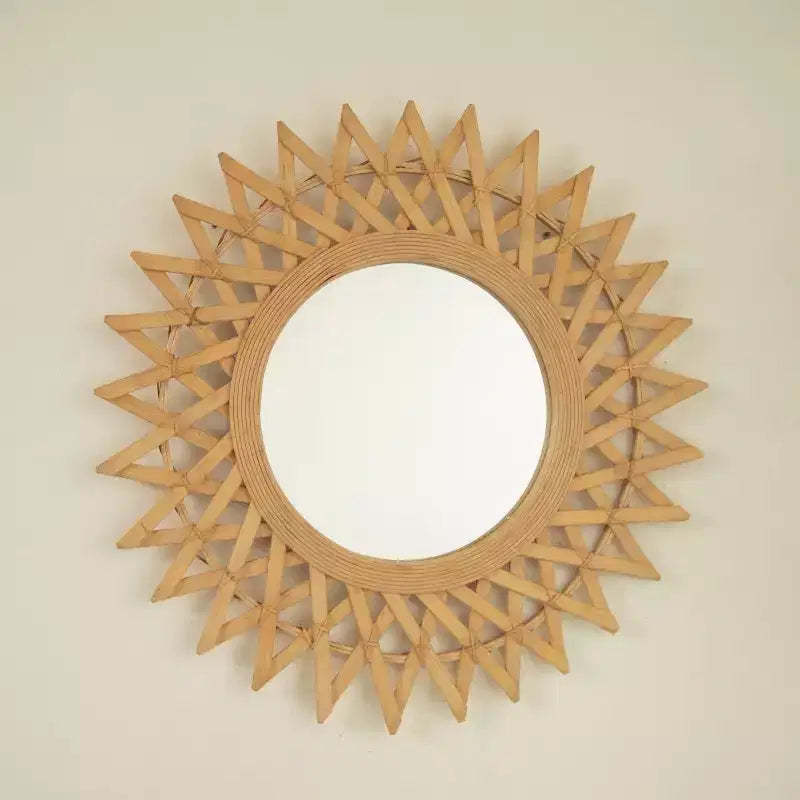 24 Modern Round Bamboo Decorative Wall Mirror with Woven Craft, Small Circle Mirror for Entryway or Living Room - Panipeachy