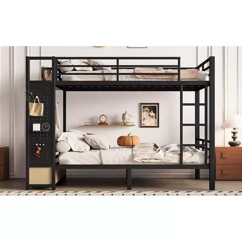 Bellemave Bunk Bed with Storage Shelves and Drawers, Metal Bunk Beds with Pegboard,Noise Free for Kids,Teens and Adults