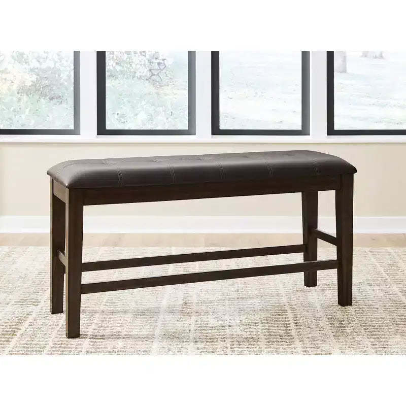 Signature Design by Ashley Haddigan Counter Height Upholstered Dining Bench, Button-Tufted Faux Leather Seat, Dark Brown Finish