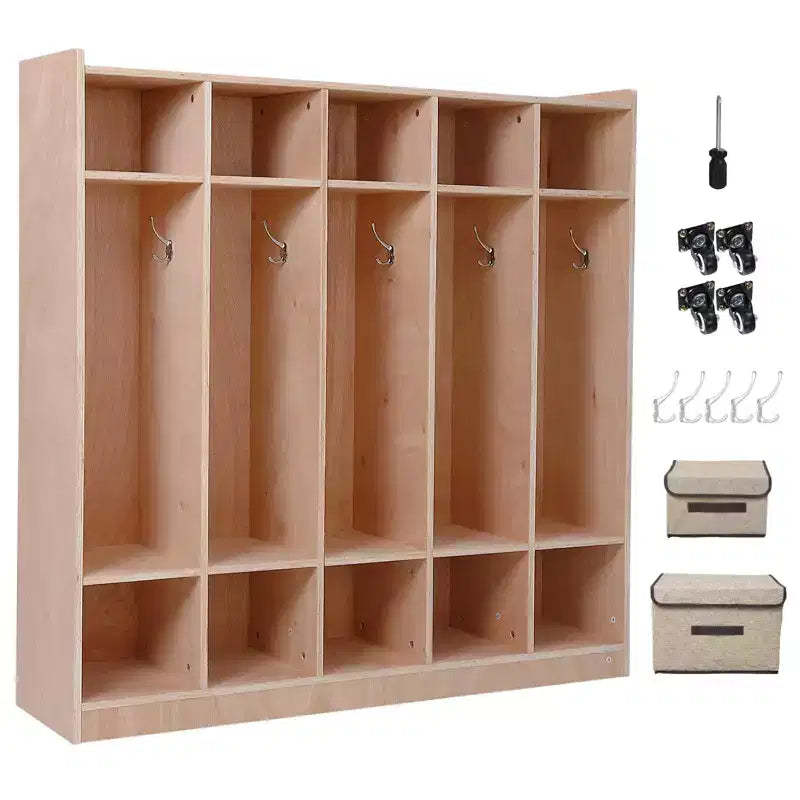 Classroom Coat Locker with Cubbies, 5-Section Storage Organizer with Casters for School and Home