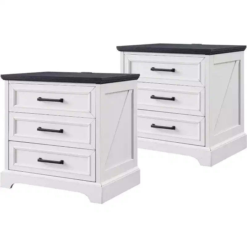BALHAM TRADE-Nightstands Set of 2 with Charging Station 3 Large Drawers for Bedroom Living