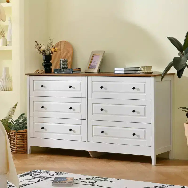 GDFStudio Larry Modern 55 Wood Dresser with Wide 6 Drawers and Metal Handles