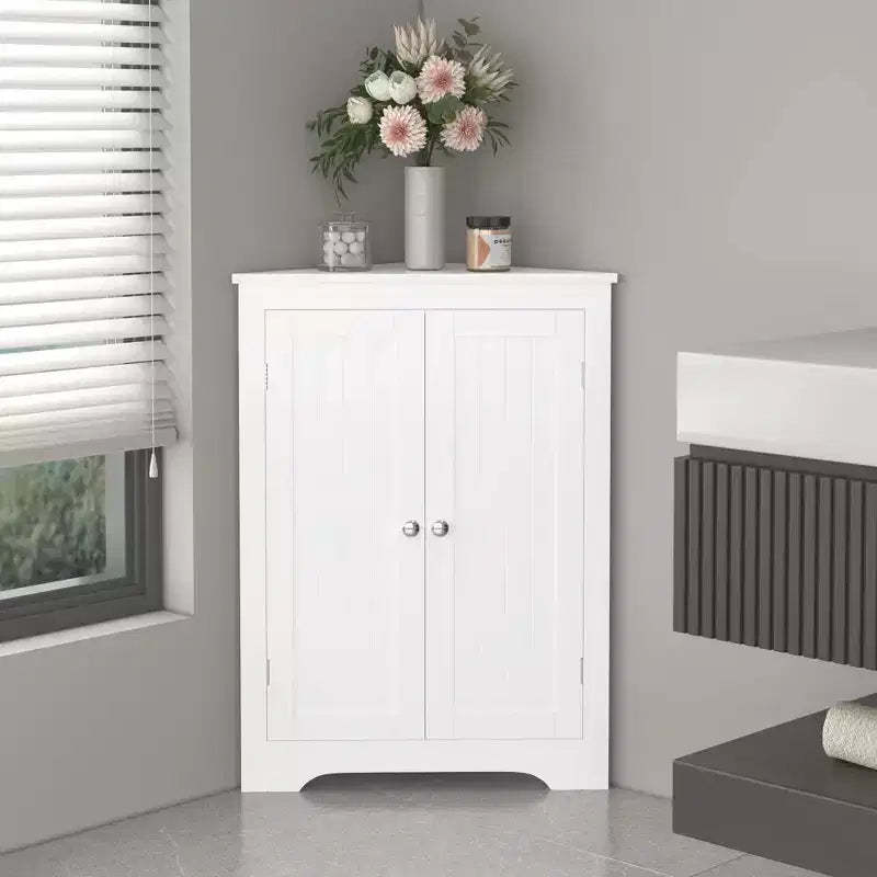 GDFStudio Jessamine Freestanding Corner Bathroom Storage Cabinet with Adjustable Shelf