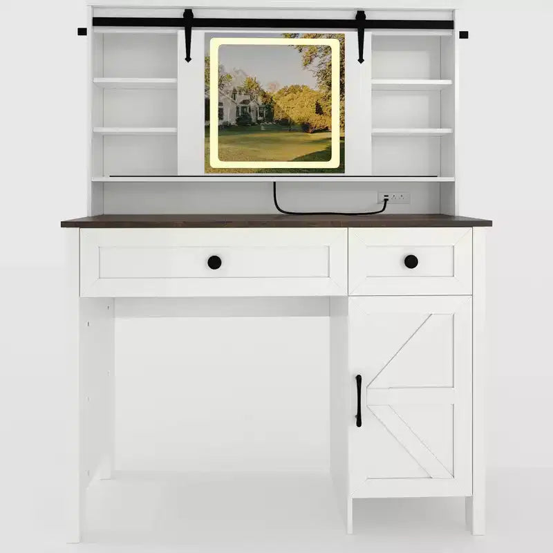 GustoWave Vanity Desk with Mirror, Modern White Makeup Table with Drawers & Storage Stool, Dressing Table for Bedroom, Spacious and Stylish Organizer