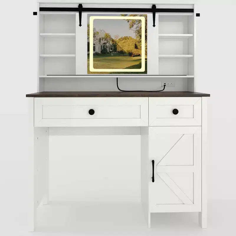 GustoWave Vanity Desk with Mirror, Modern White Makeup Table with Drawers & Storage Stool, Dressing Table for Bedroom, Spacious and Stylish Organizer