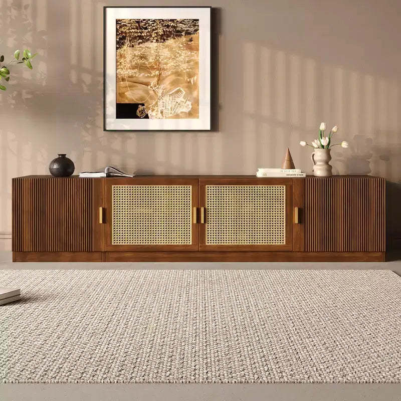 GDFStudio Eliana 78 Mid-Century Modern TV Stand with Rattan Doors & Adjustable Shelf