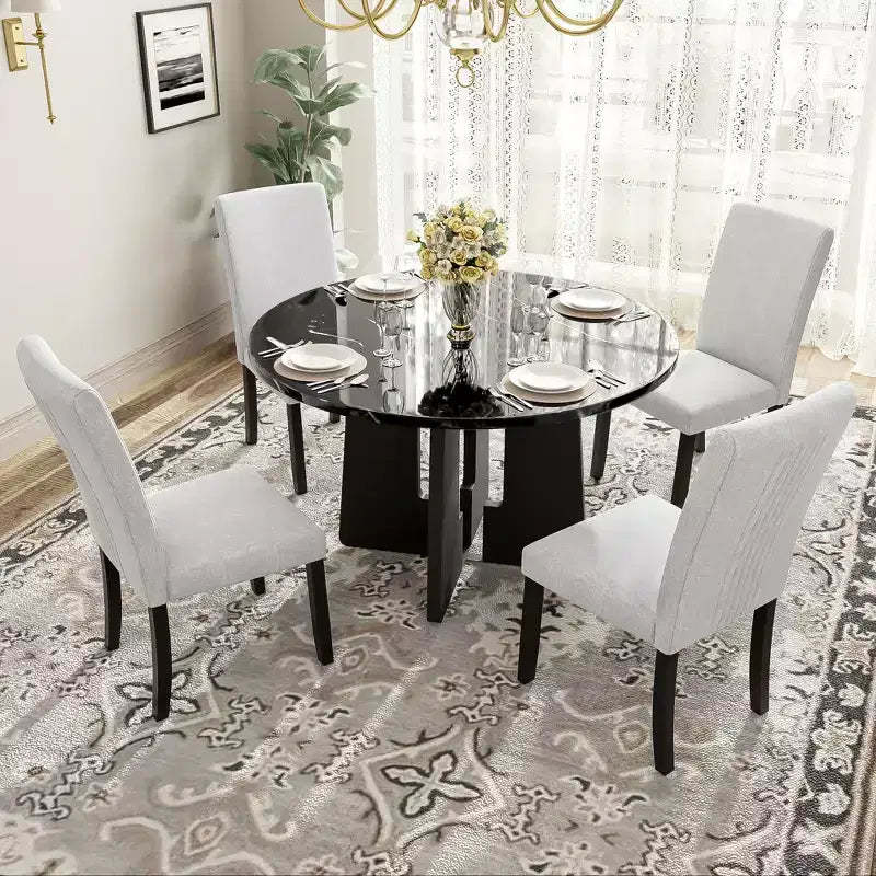 GDFStudio Jacobs 5-Piece Round Dining Table set with 43 Modern Dining Table and 4 Upholstered Chairs