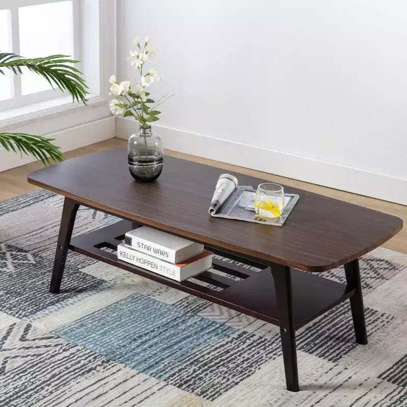 GDFStudio Hwasa Modern Wooden Coffee Table with Open Lower Shelf and Flared Legs