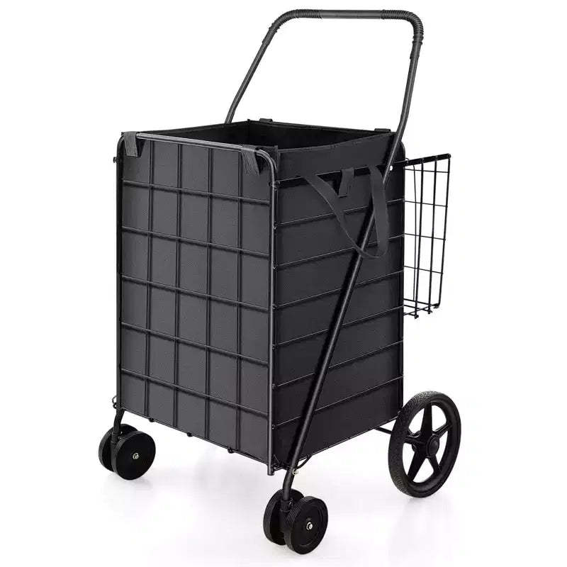 Gymax Collapsible Utility Shopping Cart with Dual Baskets and Water-Resistant Liner