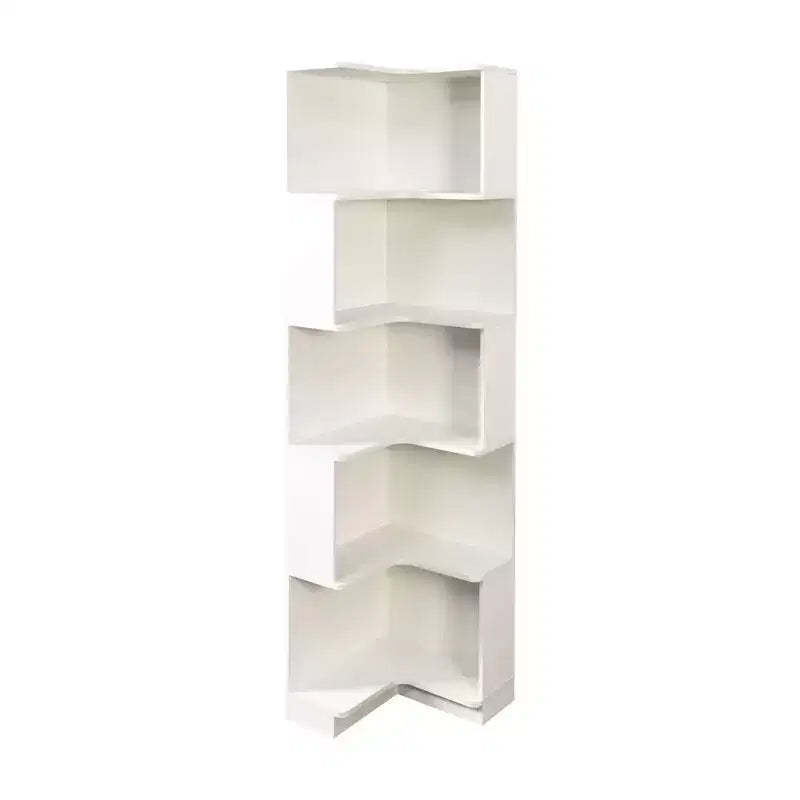 VIYET 69 5-Tier Corner Bookshelf with LED Lights, White L-Shaped Display Shelf (Baffle Design for Home Office & Living Room)