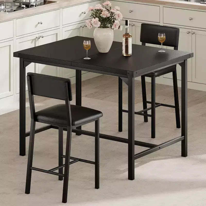 Dining Table Set for 4 with/Footrest & Corner Protector, 5-Piece Kitchen Table Set with Counter Height Table & 4 Upholstered Bar Stools