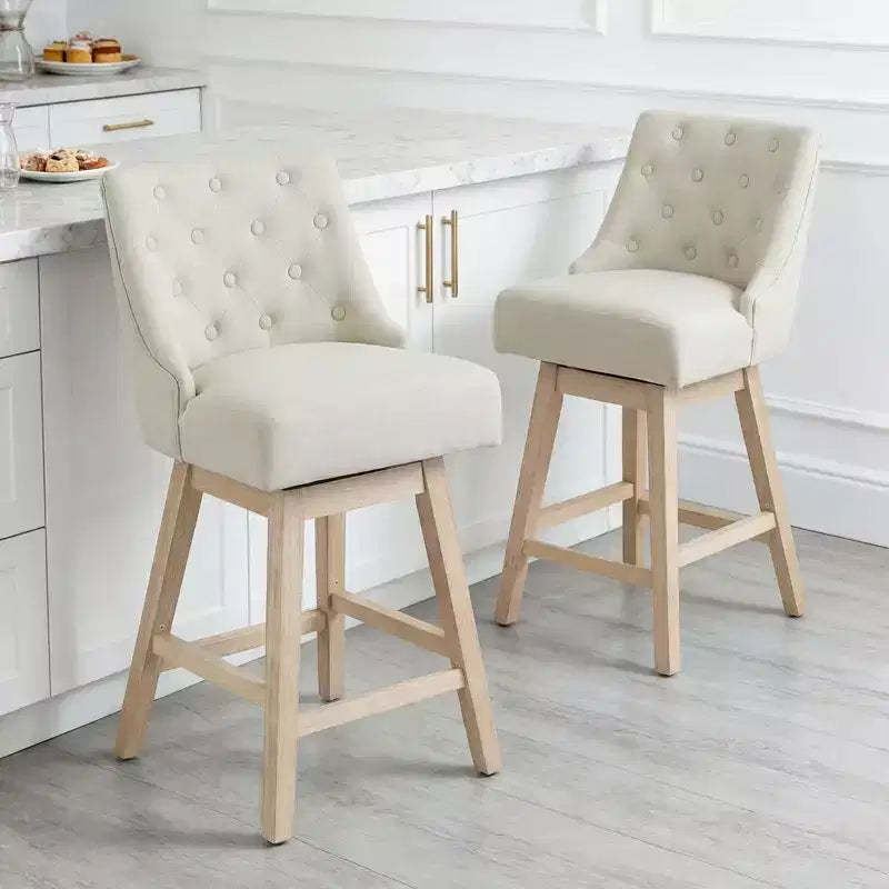 Vipbear modern style bar stool, 36-inch high bar, retro diamond buckle design, rotatable, solid wood legs, linen