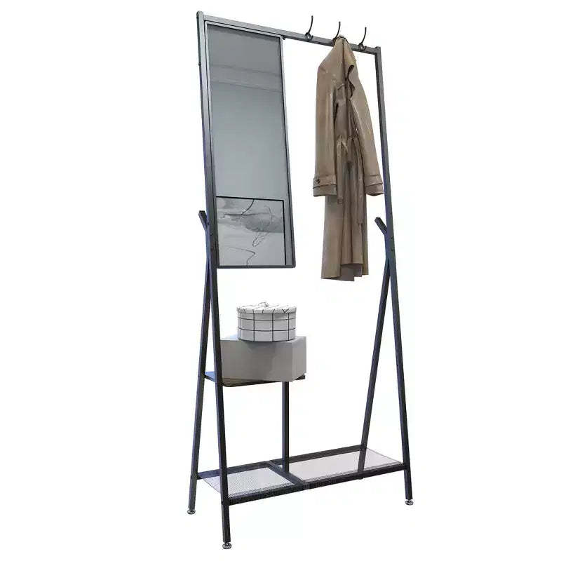Coat Rack with Mirror & Shoe Storage, Industrial Hall Tree with Aluminum Frame, Entryway Organizer for Living Room Bedroom, Rustic Brown & Black