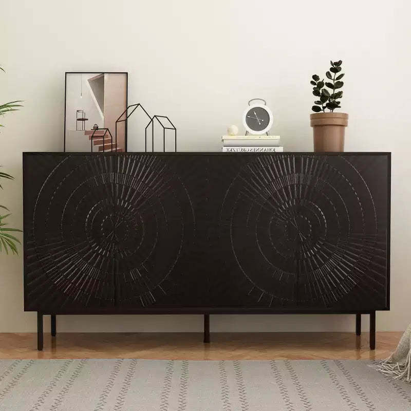JVNOXK Modern Black Wooden Sideboard, Kitchen Storage Cabinet with Adjustable Shelves and Vacuum-Formed Door Design, Suitable for Kitchens, Black