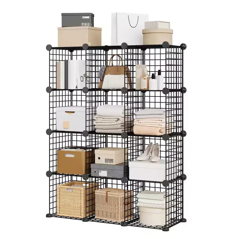 Wire Cube Storage 12-Cube Modular Closet Organizer Shelf Unit for Bedroom Office, Black