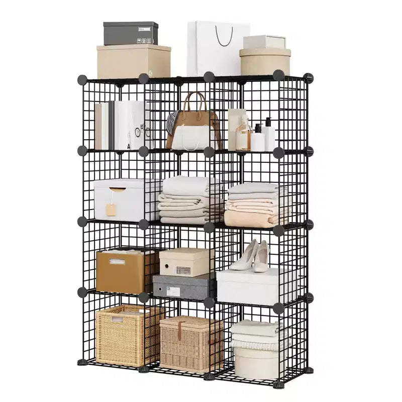 Wire Cube Storage 12-Cube Modular Closet Organizer Shelf Unit for Bedroom Office, Black