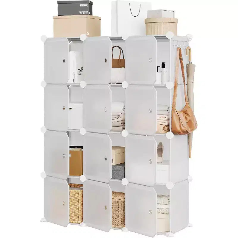12-Cube PVC Storage Organizer, Multifunctional Cabinet with Stackable Design for Home Office, Gray