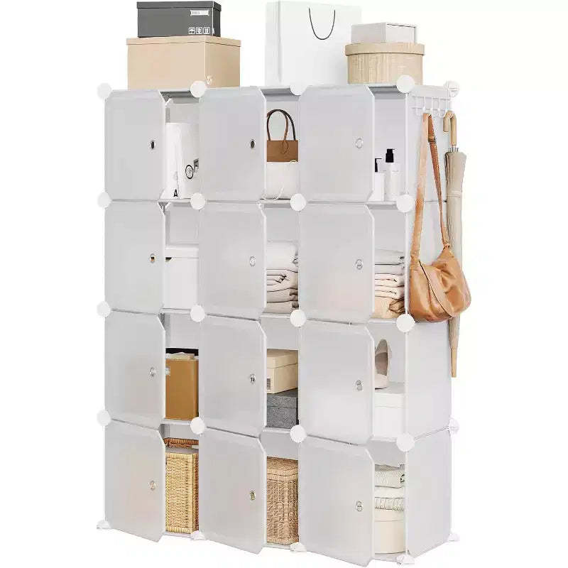12-Cube PVC Storage Organizer, Multifunctional Cabinet with Stackable Design for Home Office, Gray