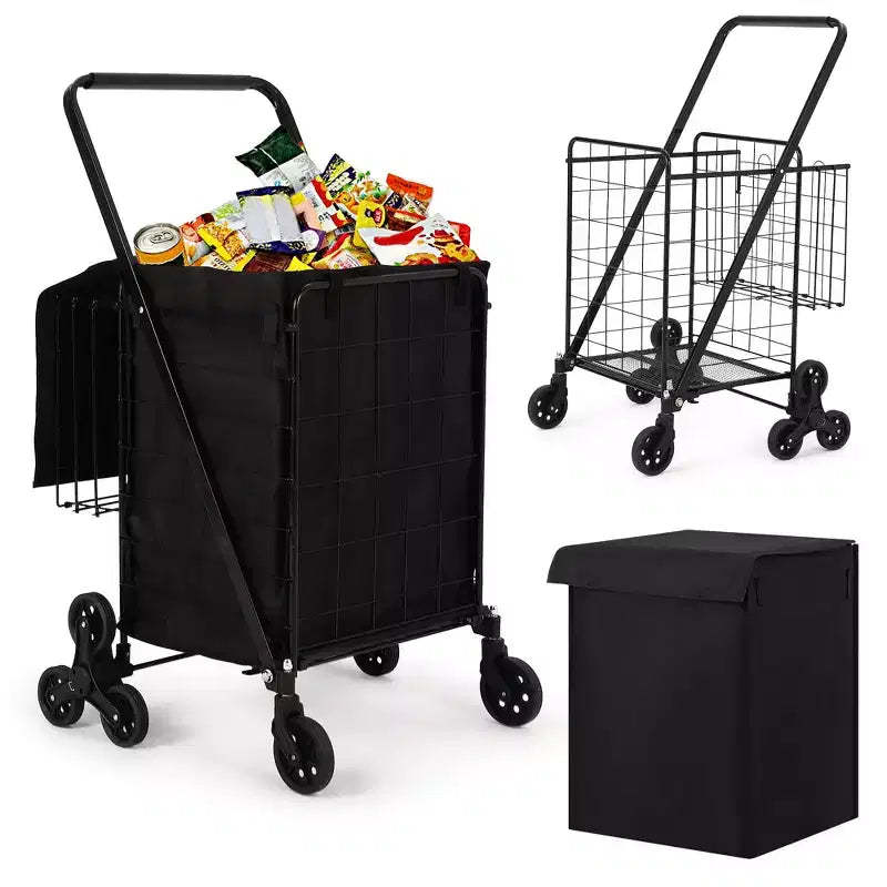 COZONY Heavy Duty Stair Climbing Utility Cart, Folding Carbon Steel Trolley w/ 360 Tri-Wheels