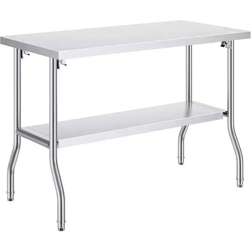 48  30 Inch Worktable with Undershelf - Heavy Duty Stainless Steel Folding Table with Adjusting Foot, Commercial Kitchen Food Prep Table
