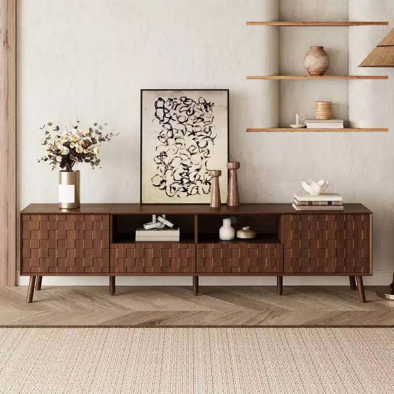 GDFStudio Lilia 78 Modern Geometric Patten TV Stand with Drawers and Cable Management
