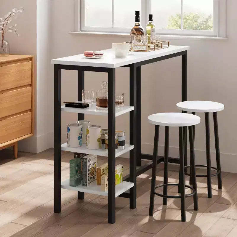 Counter Height Dining Table Set with 3 Storage Shelves, 3 Piece, 47.2L x 16W x 40H, Kitchen, Dining Room