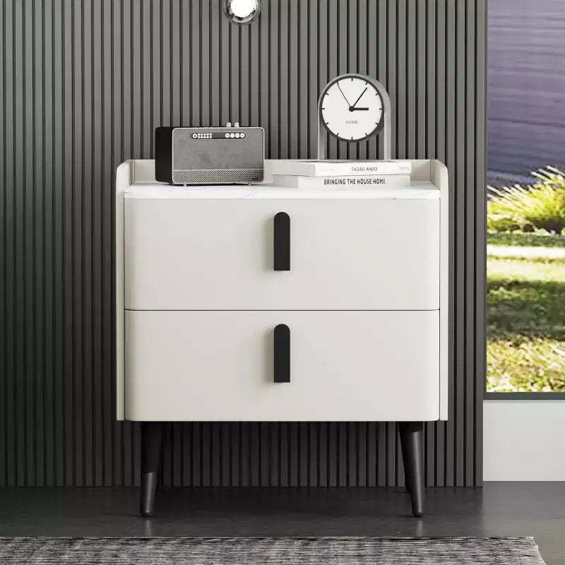 MAYEERTY Nightstand with 2 Drawers Marble Pattern Tablrtop for Bedroom White