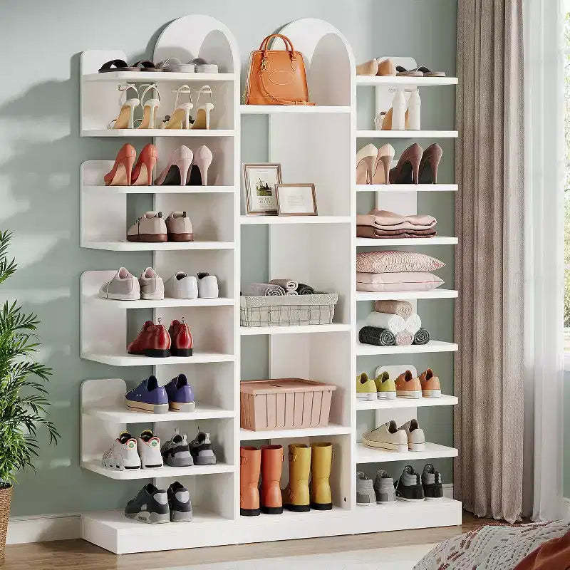 Lantine 13-Tier White Shoe Rack, Freestanding Tall Entryway Organizer with Open Shelves for 40 Pairs, Wooden Shelf Storage Cabinet for Living Room