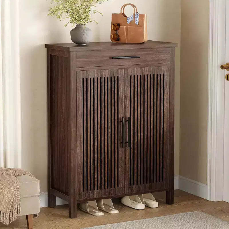 Lantine Narrow 6-Tier Shoe Rack with Drawer, Wooden Freestanding Slim Organizer for Entryway, Hallway, Closet, Bedroom, Living Room, Walnut