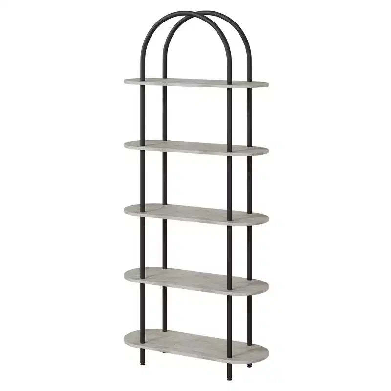 Black & Graphite Gray 71 Arched Bookshelf Set of 2 C 5-Tier Metal Frame Bookcase for Living Room/Bedroom/Office