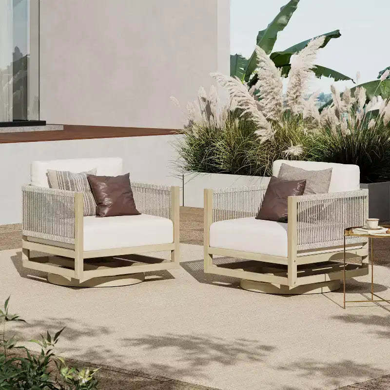 Christopher Knight Home Tabitha Farmhouse Patio 360 Swivel Acacia Wood Chair with Thick Cushions