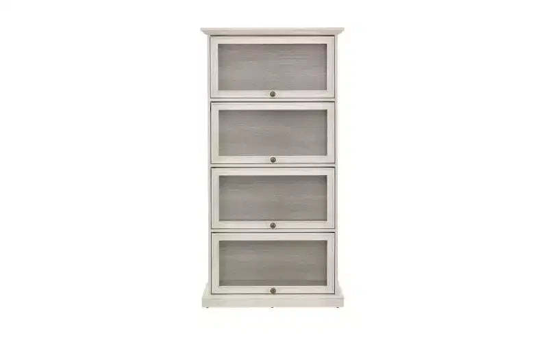 VIYET 63 4-Tier Glass Display Cabinet, White MDF+Tempered Glass Curio Cabinet (Flip-up Doors for Collectibles/Toys/Books)