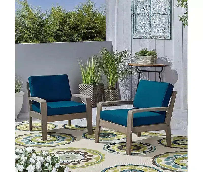 MAYEERTY 29 W Acacia Wood Outdoor Club Chair, Grenada Slat Panel Frame with Water-Resistant or Sunbrella Cushions for Patio & Garden