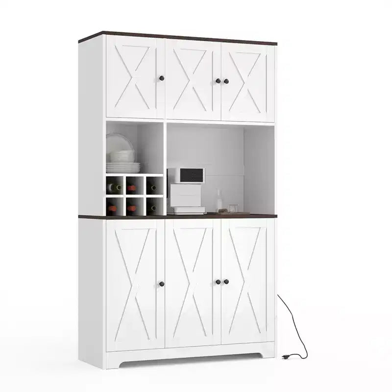 71 Inch Tall White Kitchen Pantry Cabinet, Modern Farmhouse Kitchen Hutch Storage Cabinet, Freestanding Coffee Bar Station with Storage