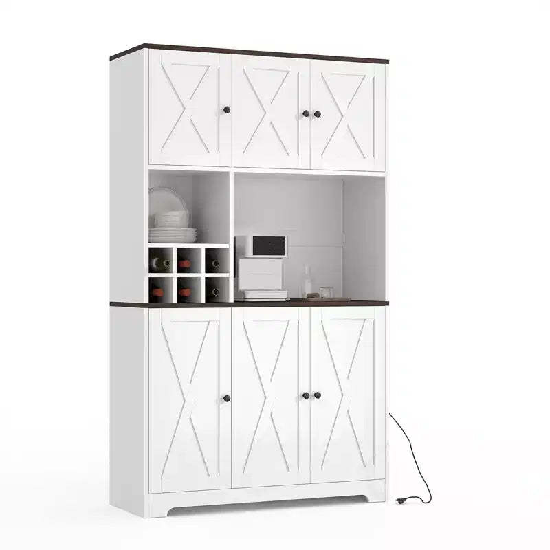 71 Inch Tall White Kitchen Pantry Cabinet, Modern Farmhouse Kitchen Hutch Storage Cabinet, Freestanding Coffee Bar Station with Storage