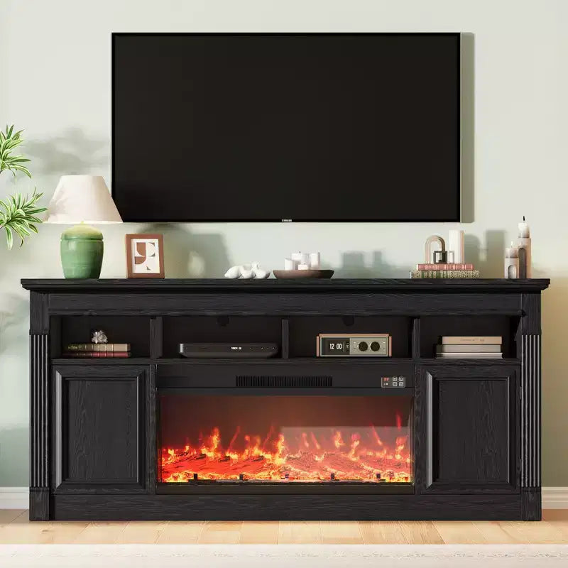 68 Farmhouse TV Stand for TVs up to 75 Inches, Entertainment Center with Open Storage Shelves, Wooden Media Console for Living Room