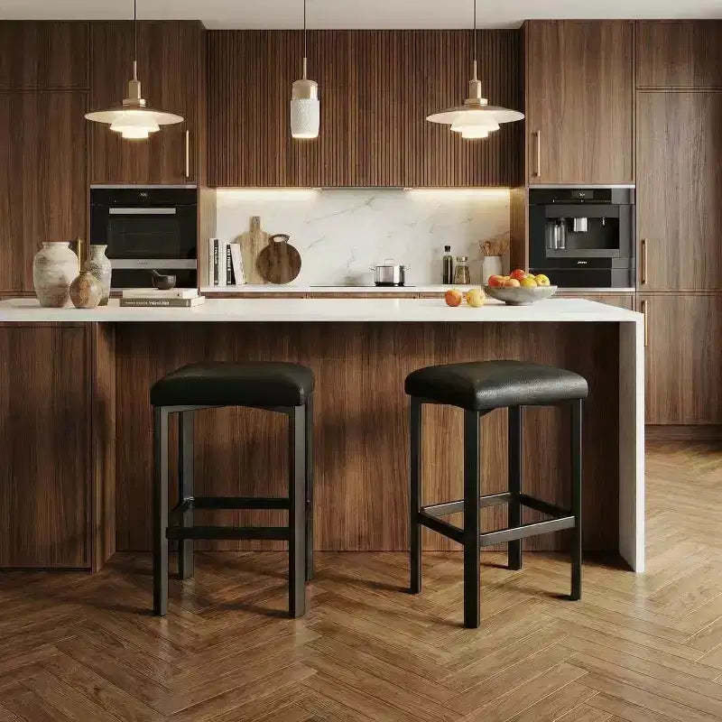 24 Counter Height Bar Stools Set of 2 or 4, PU Leather Bar Counter Stool with 2 Thick Upholstery, Modern Heavy Duty Metal Frame Base