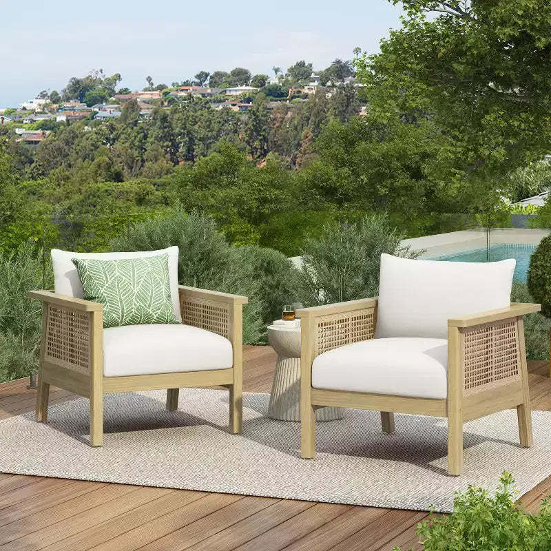 Christopher Knight Home Seokwoo Farmhouse Outdoor Acacia Wood Club Chairs with Wicker and Cushion