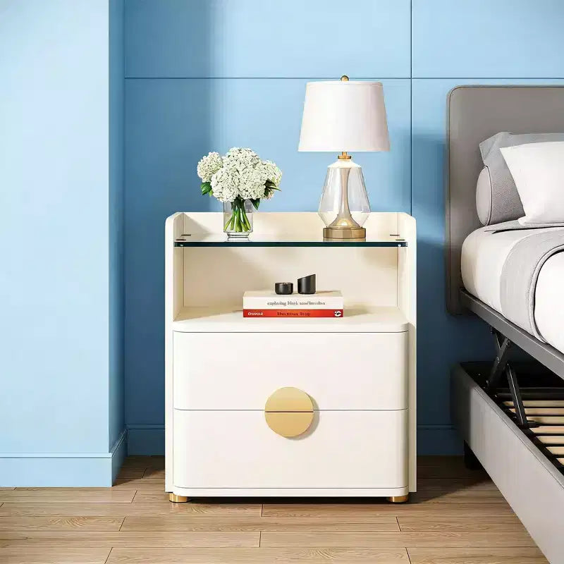 2-Drawer Nightstand, Modern Bedside Table with Open Storage