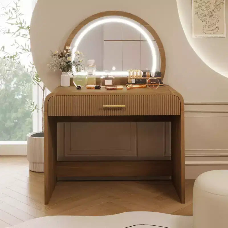 JVNOXK 39-inch Wavy Texture Vanity with Touchscreen and Built-in LED Lighting, Featuring One Drawer, Ideal for Bedrooms, Espresso