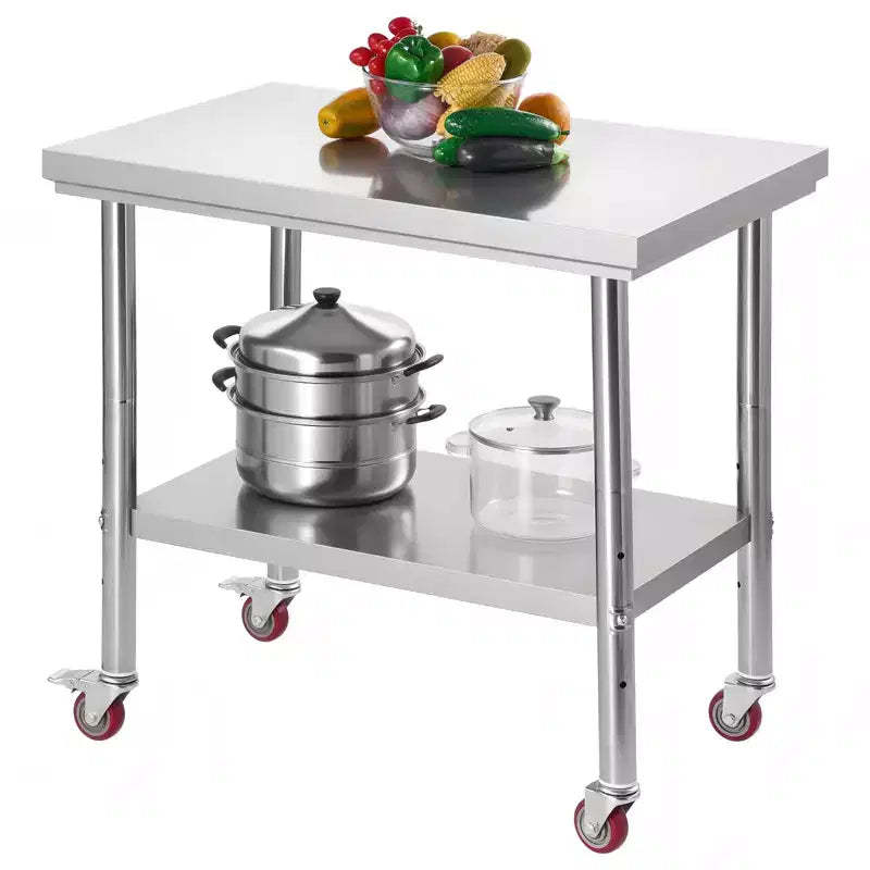 24 x 35 Stainless Steel Prep Table with Wheels and Adjustable Undershelf for Kitchen