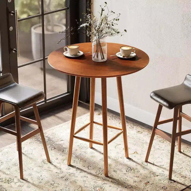 Lantine Solid Wood Bar Table, 39.37-Inch Round Bistro Table with Sturdy Frame, for Living Room, Dining Room, Small Space (Rustic Walnut)