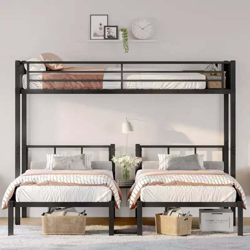 Bellemave Twin over Twin & Twin Bunk Beds for 3, Twin XL over Twin & Twin Bunk Bed Metal Triple Bunk Bed,Black