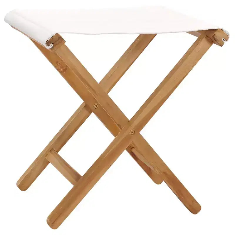 vidaXL Folding Chairs 2 Pcs Patio Stool for Camping Solid Wood Teak and Fabric