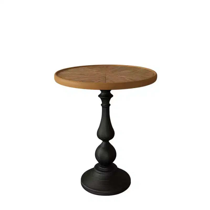 VIYET 23 Retro Round Wooden End Table - French Country Metal Pedestal, Natural Wood