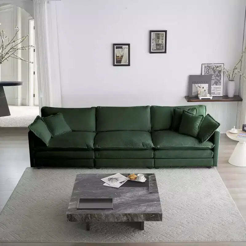 MAYEERTY Mid Century Modern Couch 3 Seater Sofa with 2 Armrest Pillow and 3 Toss Pillows for Living Room for Bedroom Green