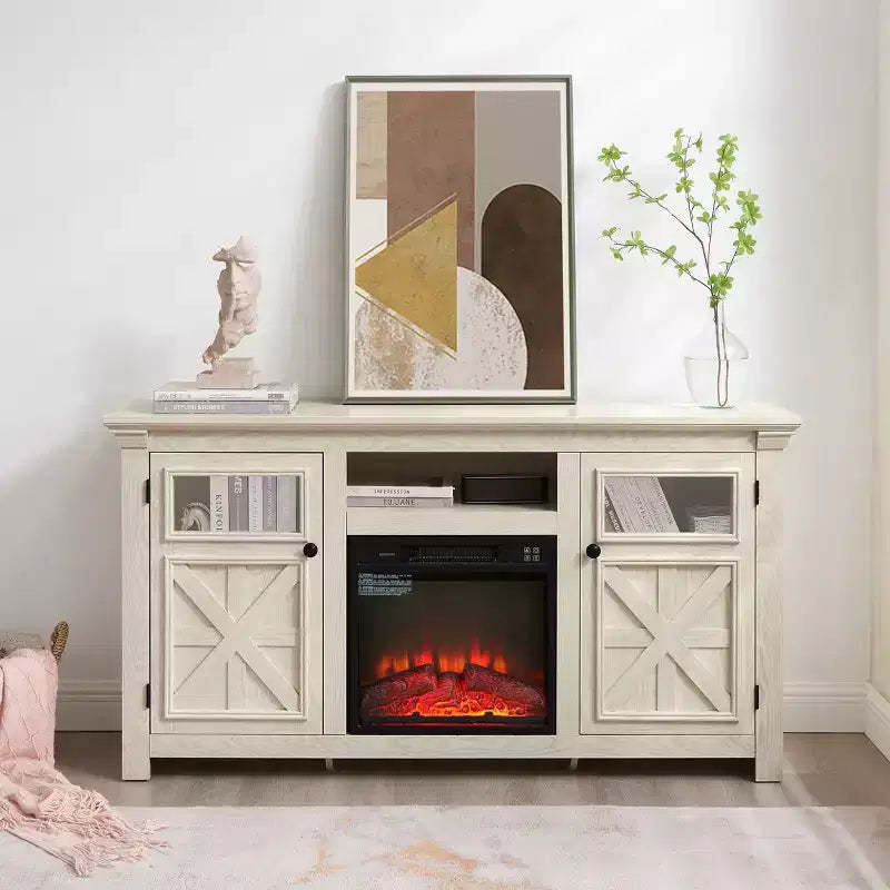 JVNOXK 60.23-inch Modern Farmhouse TV Media Stand Double-Door Farmhouse-Style Cabinet Large Barn-Style Home Entertainment Center White