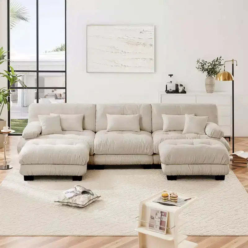 MAYEERTY Luxury Modular Sectional Sofa with 2 Ottoman U Shaped Cloud Couch for Living Room Light Coffee