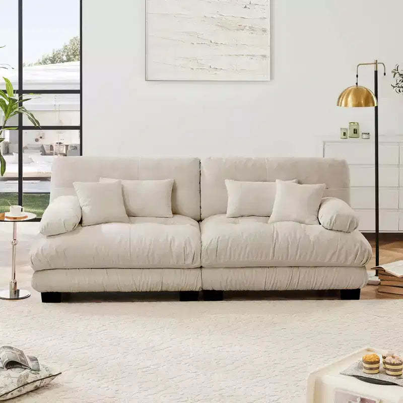 MAYEERTY 2 Seater Sofa with 2 Lumbar Pillows 2 Throm Pillows for Living Room Light Coffee
