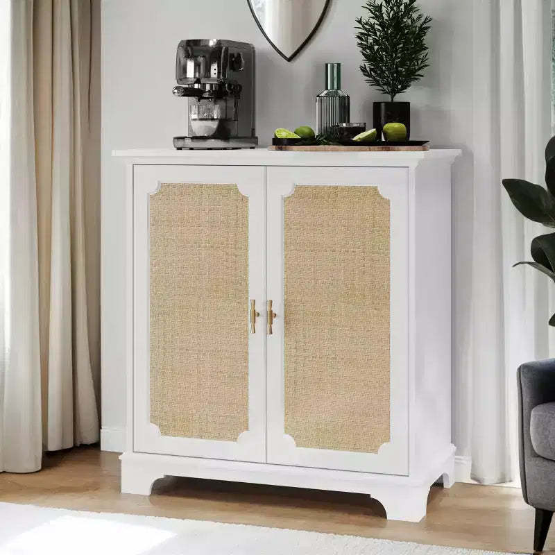 31 Sideboard Buffet Cabinet, Wooden Coffee Bar Cabinet with Rattan Doors, Entryway Console Table, Floor Cupboard Cabinet